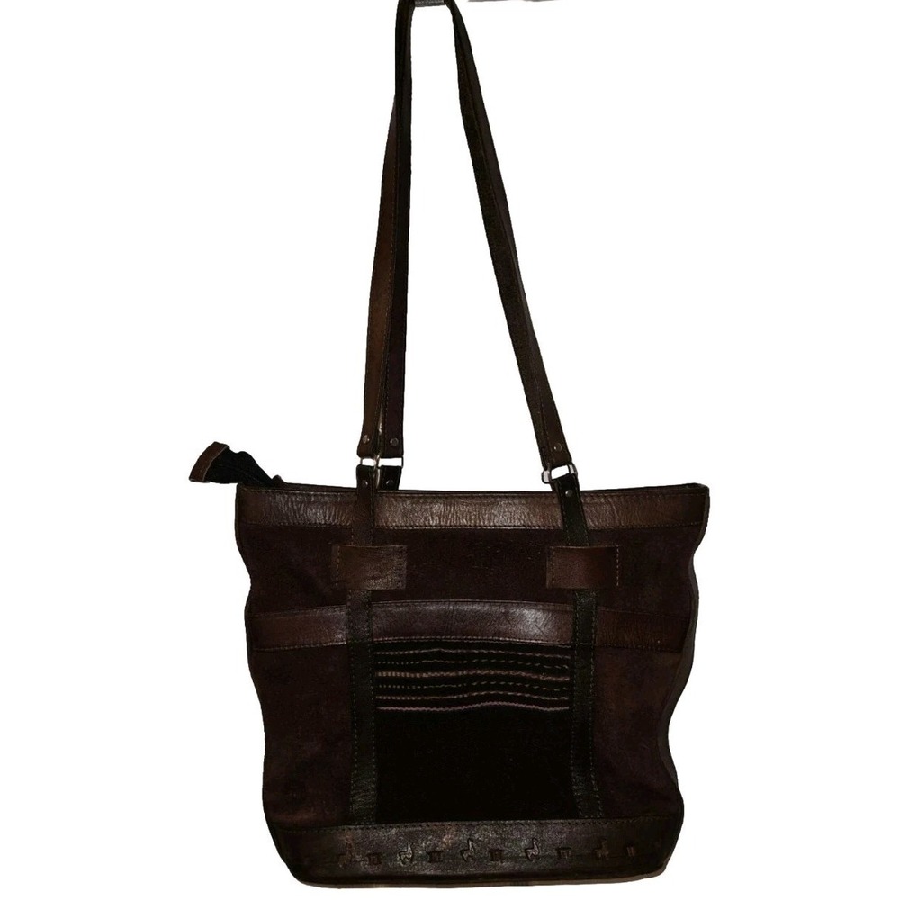 Brown Suede Leather Shoulder Bag Boho Handcrafted‎ In Bolivia Tooled Stitch